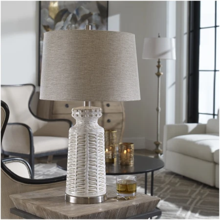 Uttermost Kansa Distressed White Table Lamp