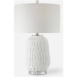 Caelina-Textured White Table Lamp