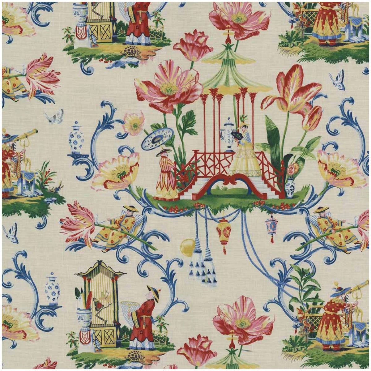 Pk-East/Porcelain - Prints Fabric Suitable For Drapery