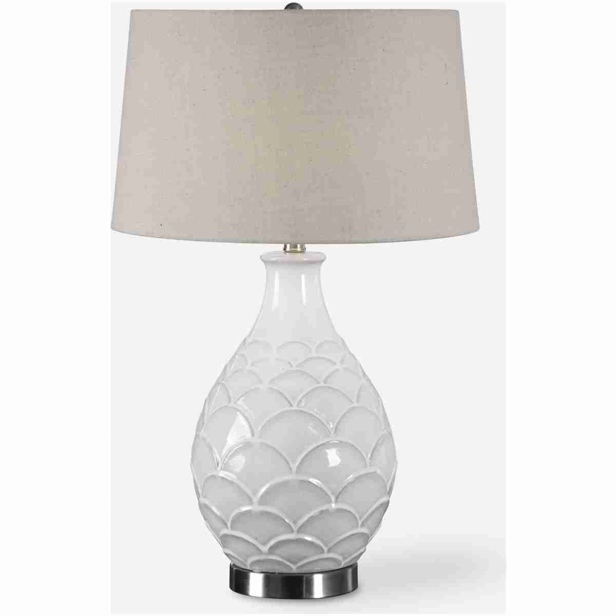 Camellia-Glossed White Table Lamp