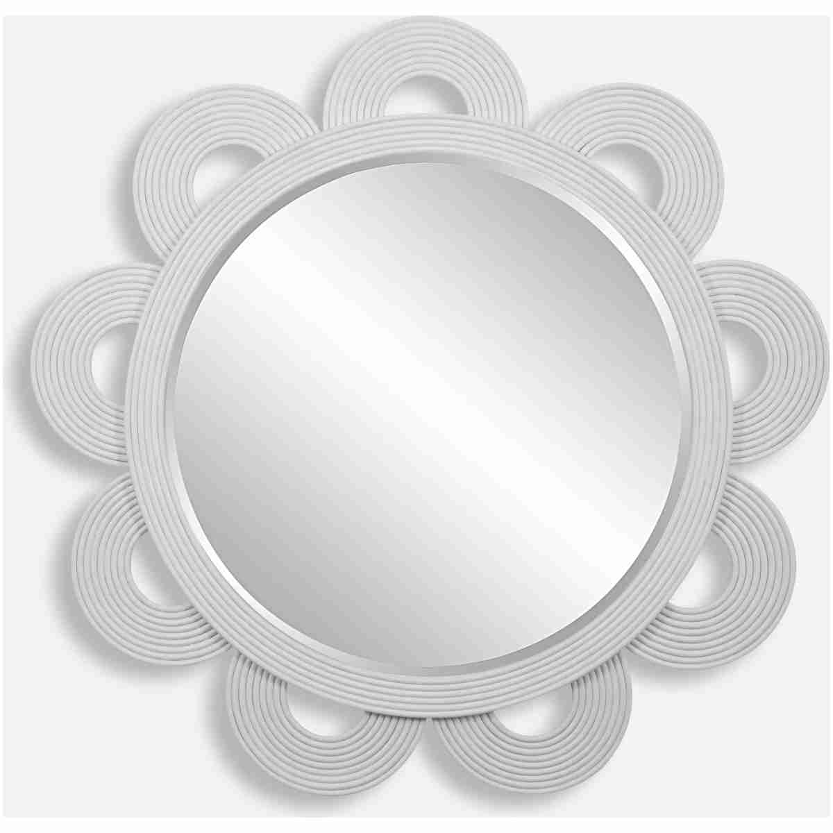 Clematis-White Rattan Round Mirror