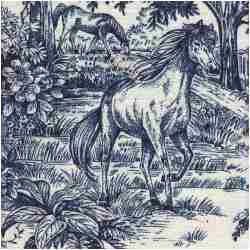 HORSES/NAVY - Prints Fabric Suitable For Drapery