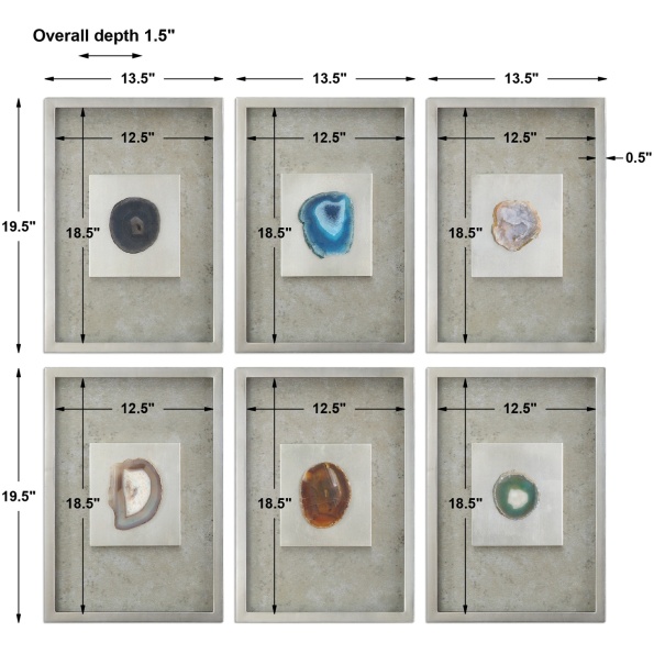 Agate Stone Silver Wall Art S/6