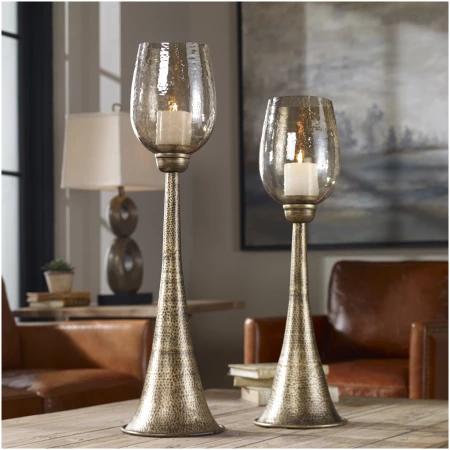 Uttermost Badal Antiqued Gold Candleholders Set/2