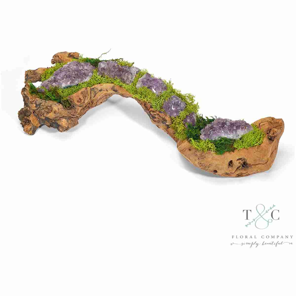 Baby Wood Log Filled With Amethyst - 4L X 5W X 18H Floral Arrangement