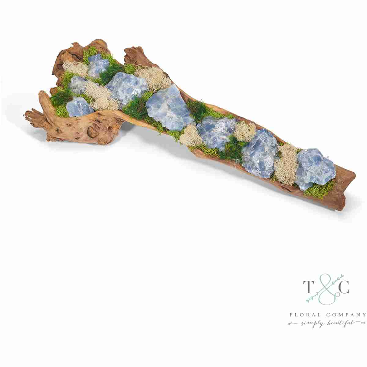 Baby Wood Log Filled With Blue Calcite - 4L X 5W X 18H Floral Arrangement