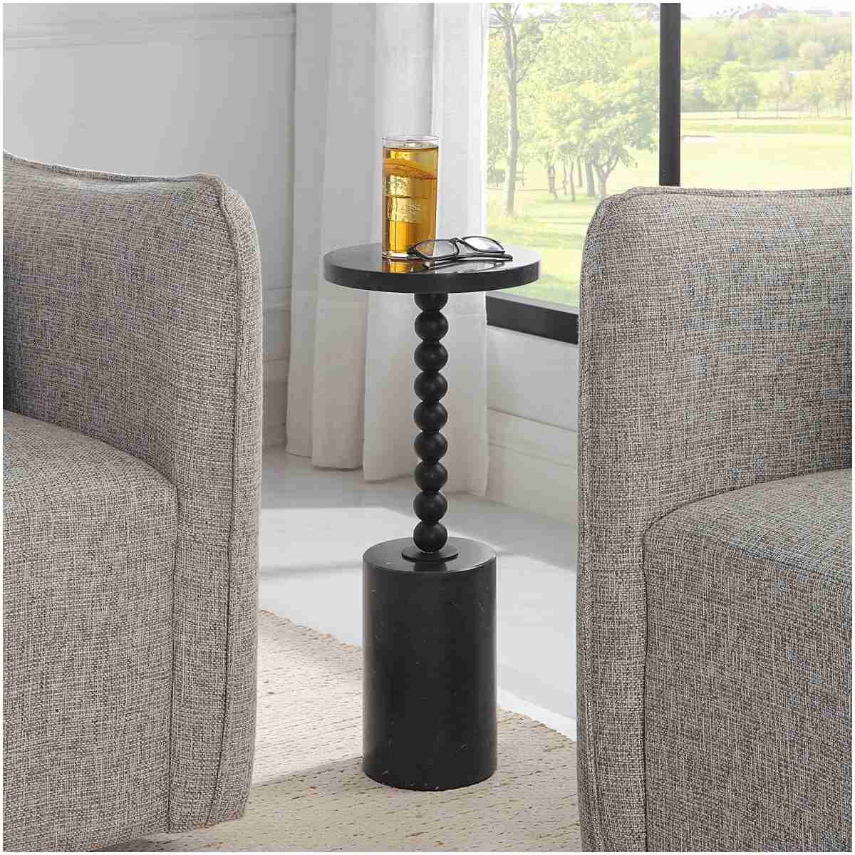 Uttermost Bead Black Marble Drink Table