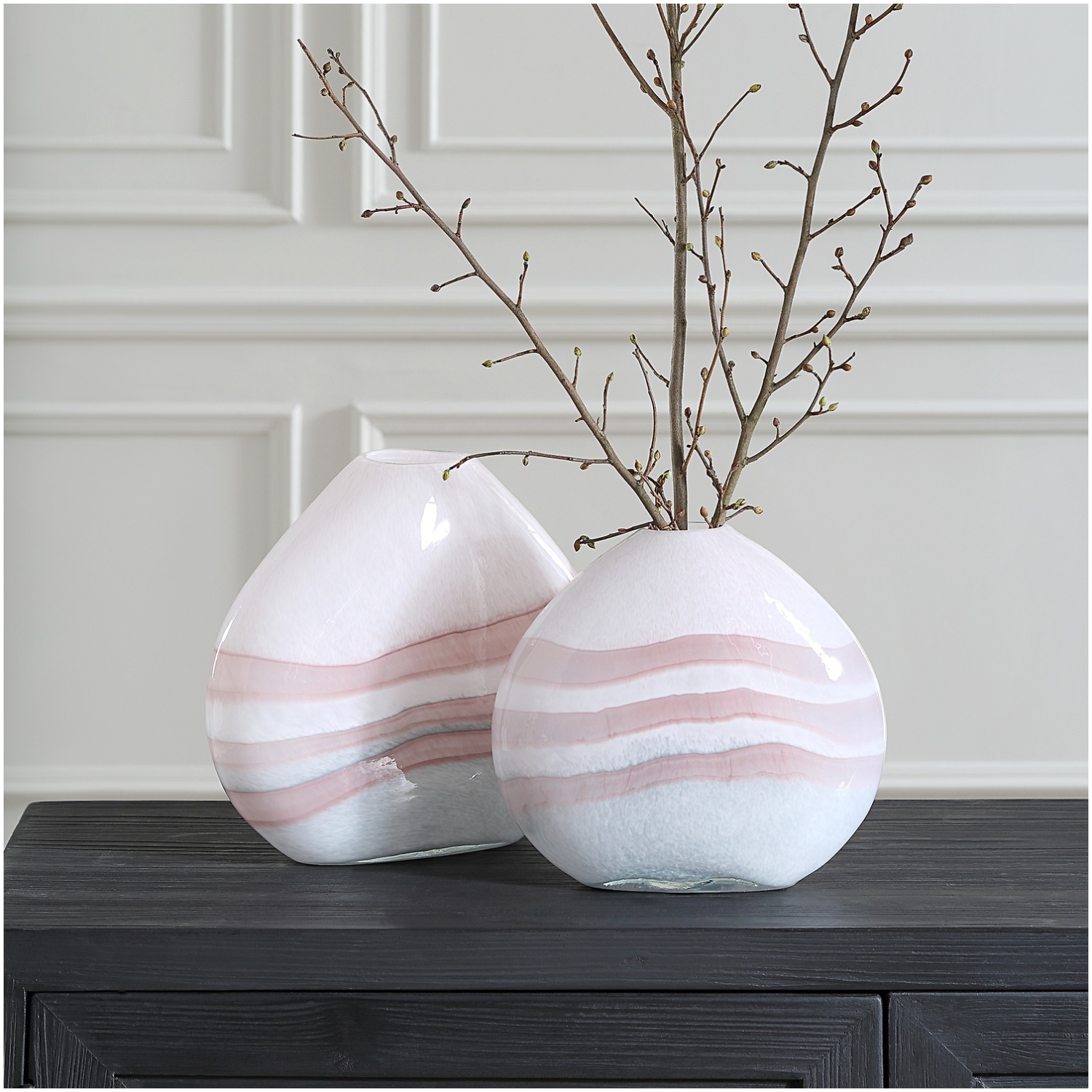 Uttermost Blush Swirl Glass Vases