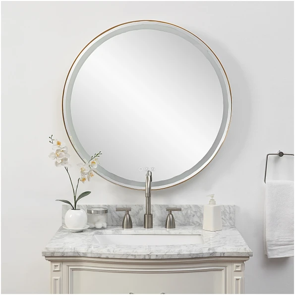 Uttermost Crofton Lighted Brass Round Mirror