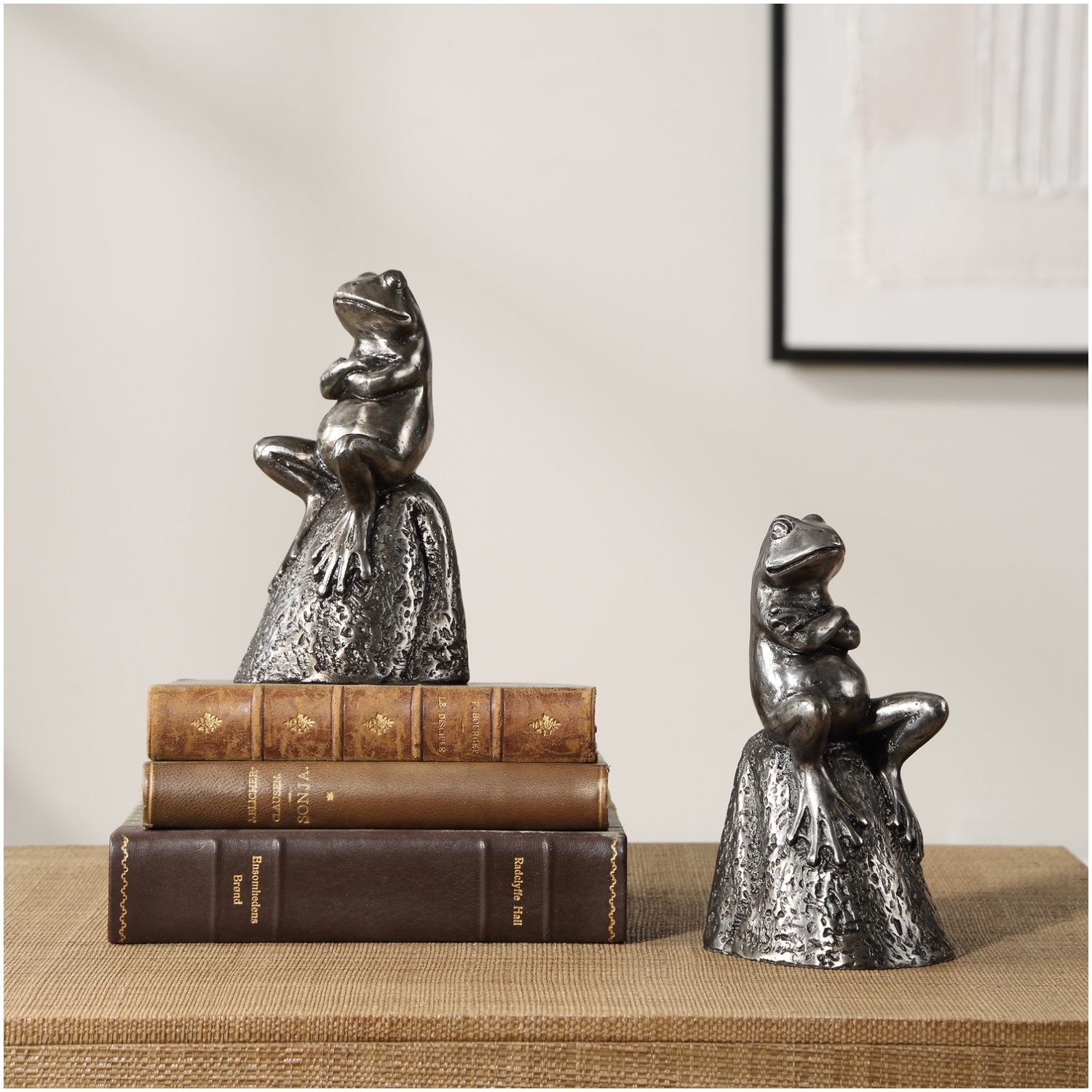 Daydreaming Frogs Aged Silver Bookends