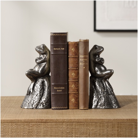 Uttermost Daydreaming Frogs Aged Silver Bookends