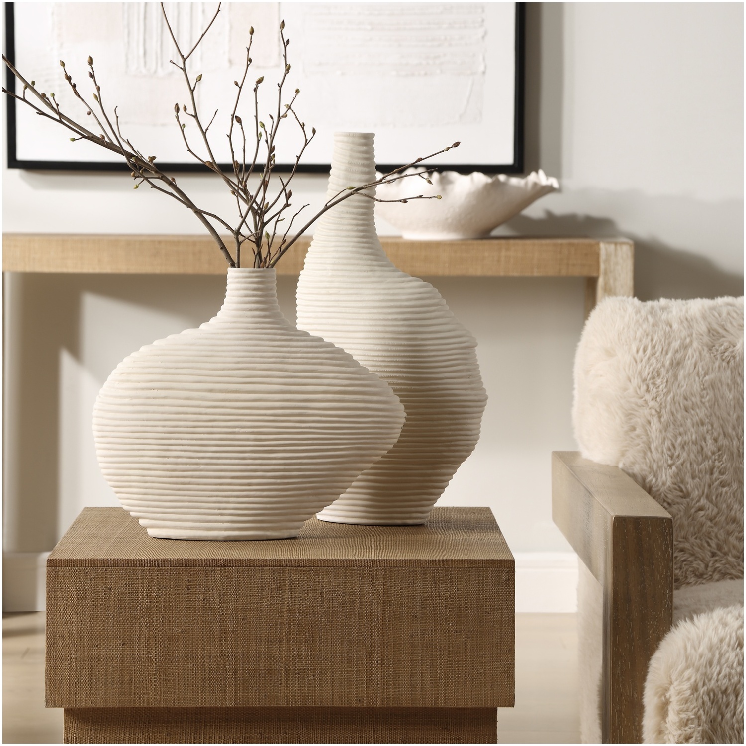 Uttermost Duostacked Matte White Vases