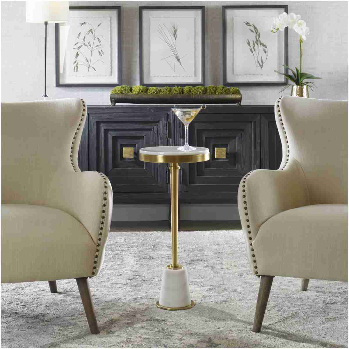 Uttermost Edifice White Marble Drink Table