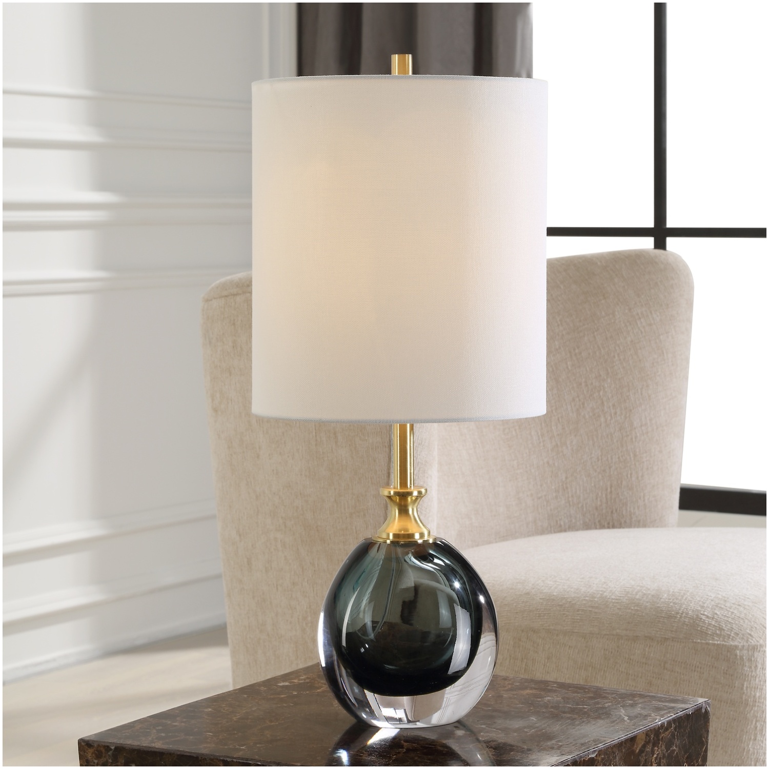 Uttermost Enigma Teal Blue Glass Buffet Lamp