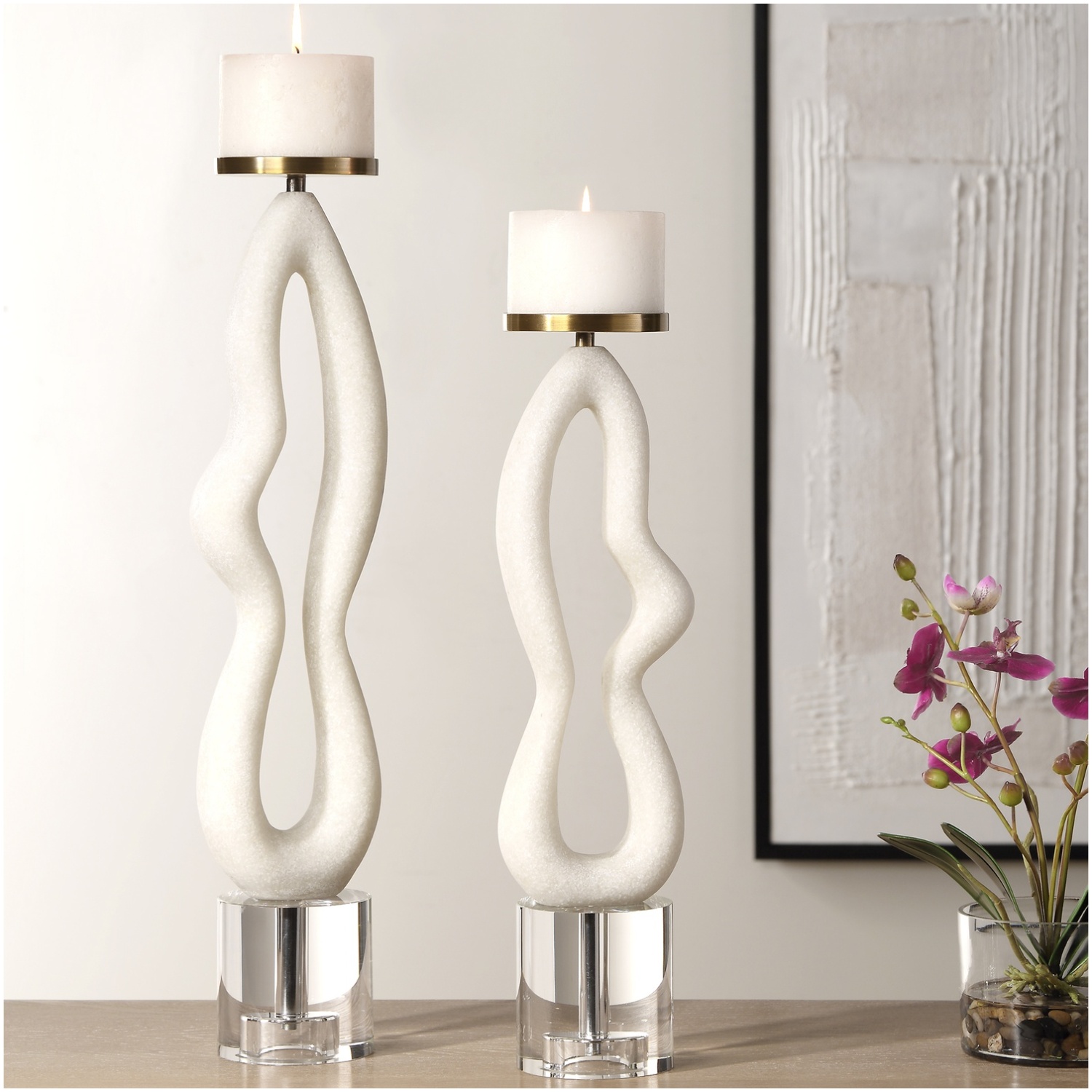 Feamelo Ivory Stone Candleholders