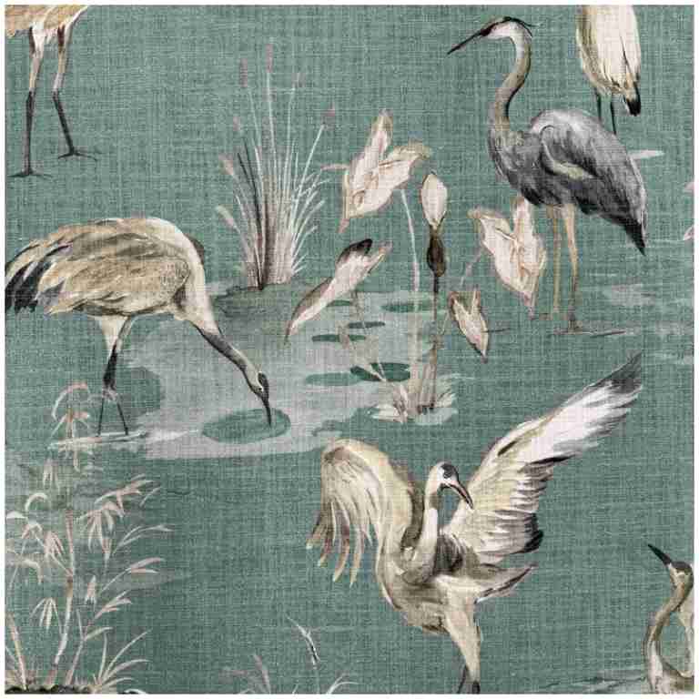 H-Egret/Green - Prints Fabric Suitable For Drapery