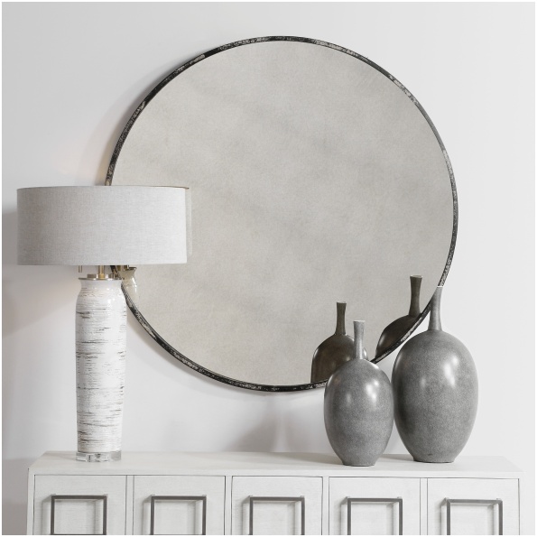 Uttermost Junius Antique White Round Mirror