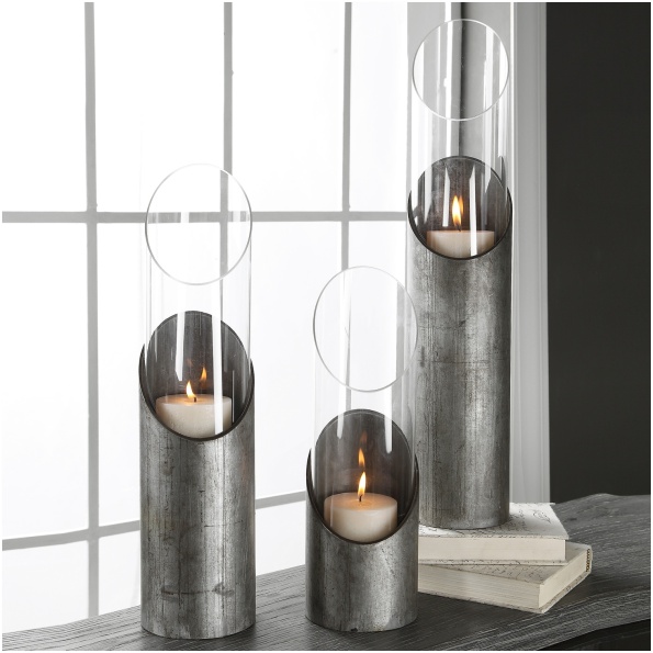 Uttermost Karter Iron & Glass Candleholders Set/3