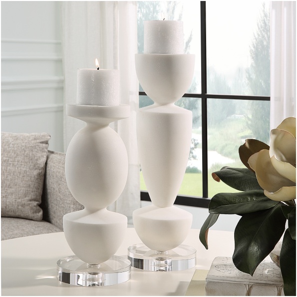 Lido White Stone Candleholders