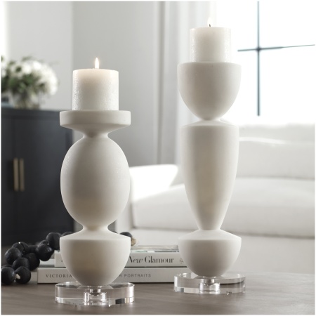 Uttermost Lido White Stone Candleholders