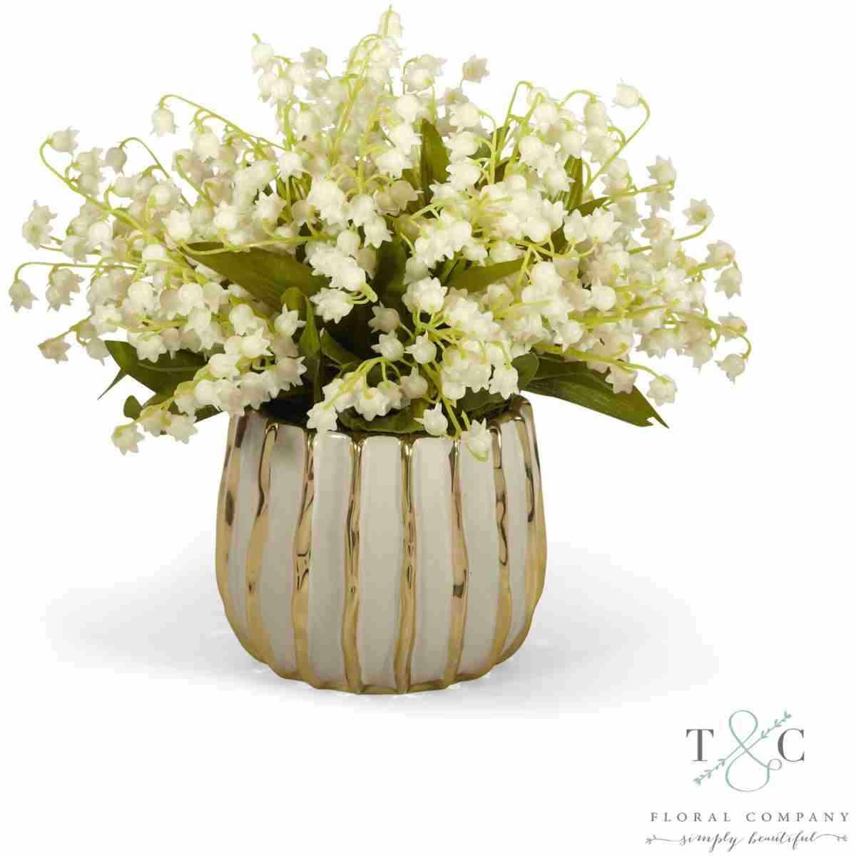 Lilly Of The Valley In White And Gold Container - 24L X 18W X 14H Floral Arrangement