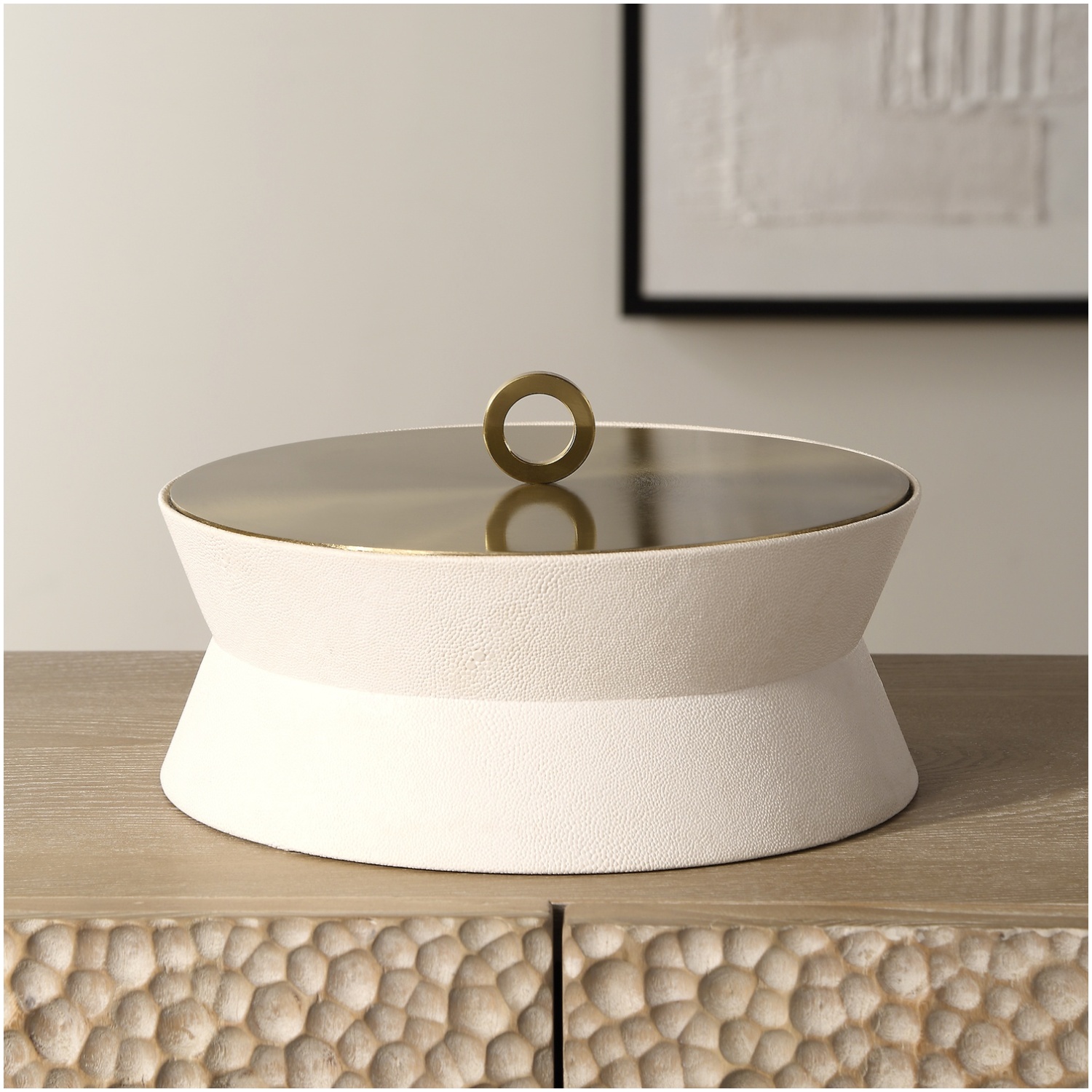 Uttermost Luxe White Shagreen Round Box