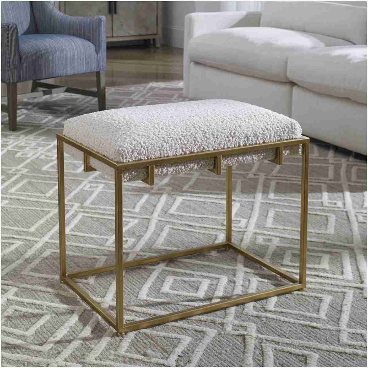 Uttermost Paradox Small Gold & White Shearling Bench