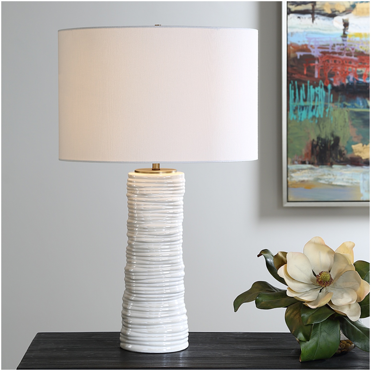 Uttermost Pavlova Glossy White Table Lamp