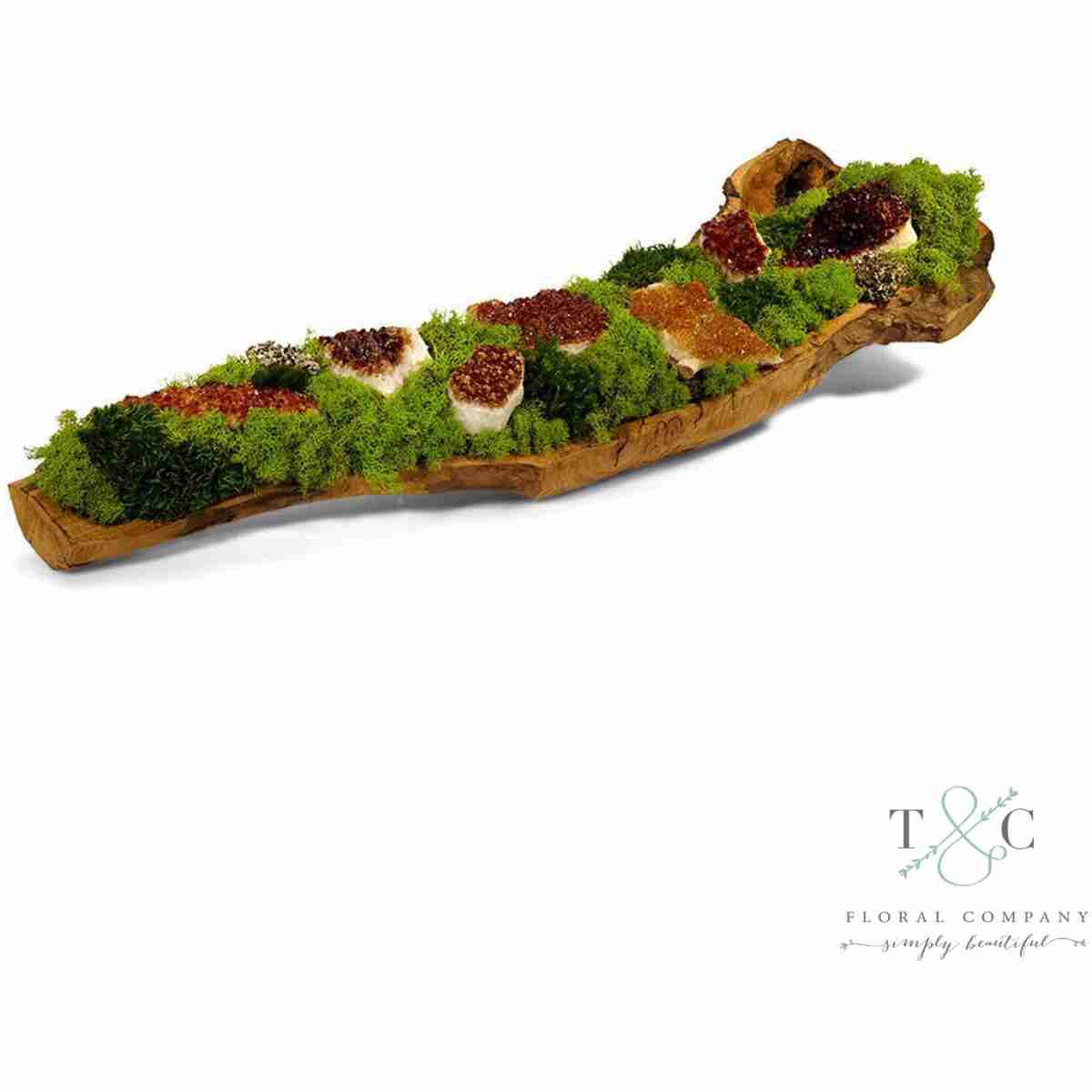 Preserved Moss And Citrine In Wooden Log - 36L X 8W X 11H Floral Arrangement