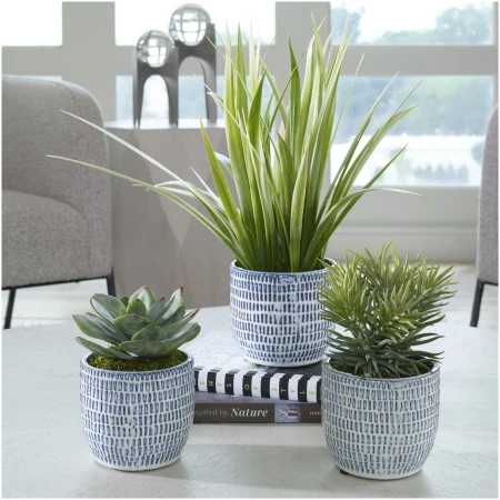 Uttermost Puebla Greenery In Blue & White Pots