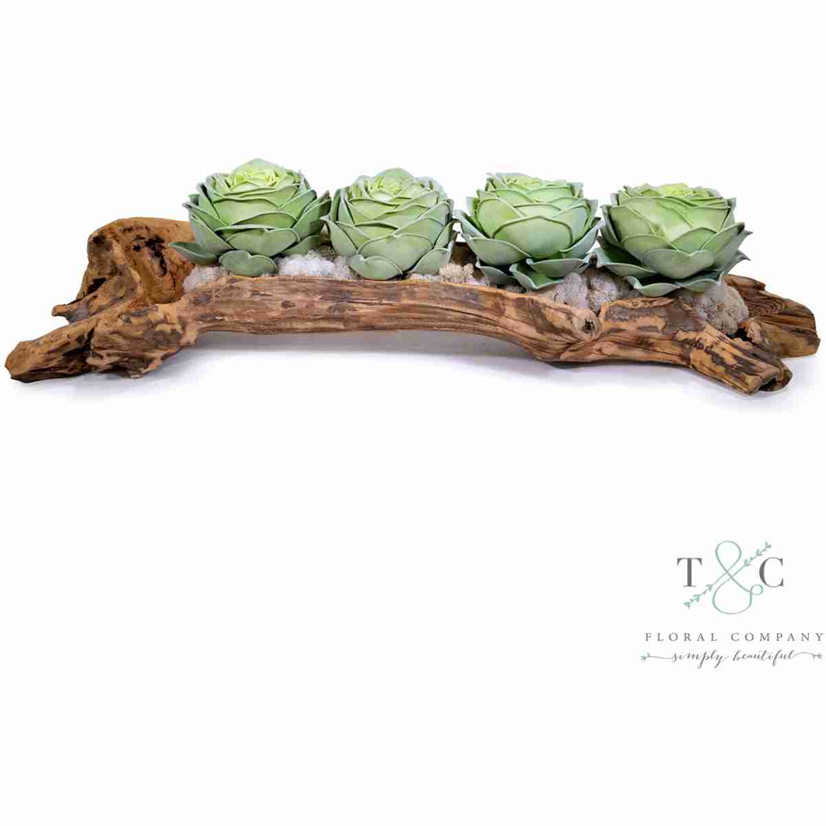 Row Of Rose Echeverria In Wooden Log - 40L X 10W X 10H Floral Arrangement