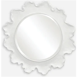 Sea Coral-White Round Mirror