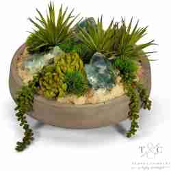 Succulents & Geodes in Concrete Bowl - Fluorite - 9L X 13W X 13H Floral Arrangement