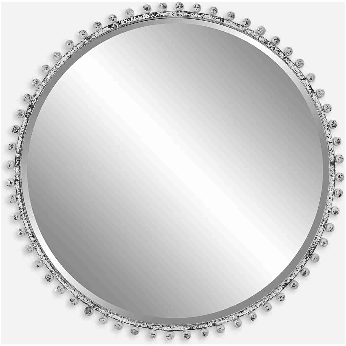 Taza-Aged White Round Mirror