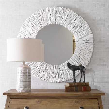 Uttermost Teak Branch White Round Mirror