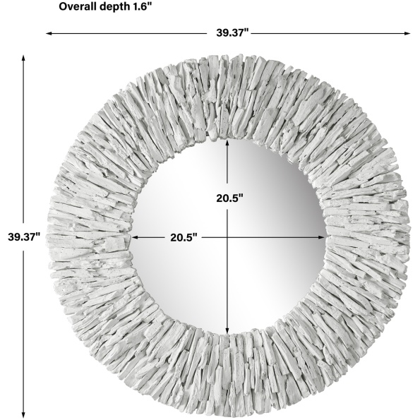 Teak Branch White Round Mirror
